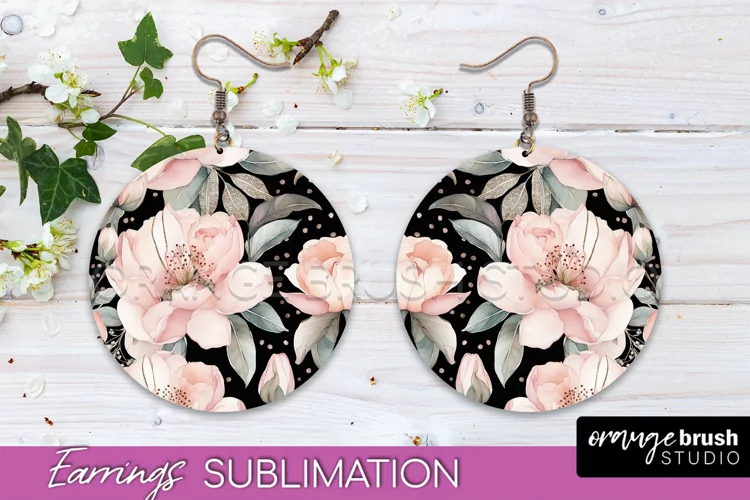 Watercolor Flowers Earrings, Pink Floral Earring Sublimation