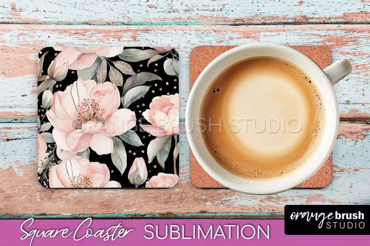 Watercolor Flowers Square Coaster - Floral Pink Sublimation