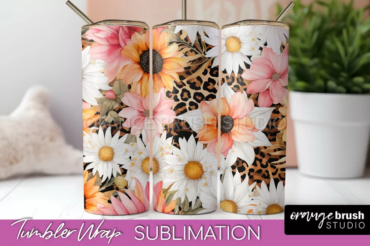 Floral Tumbler Wrap - Pink Flowers Watercolor Tumbler PNG