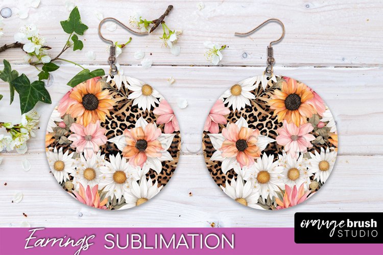 Watercolor Flowers Earrings, Pink Floral Earring Sublimation example image 1