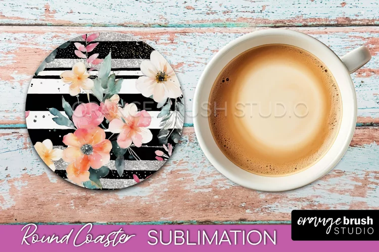 Watercolor Flowers Round Coaster - Floral Pink Sublimation