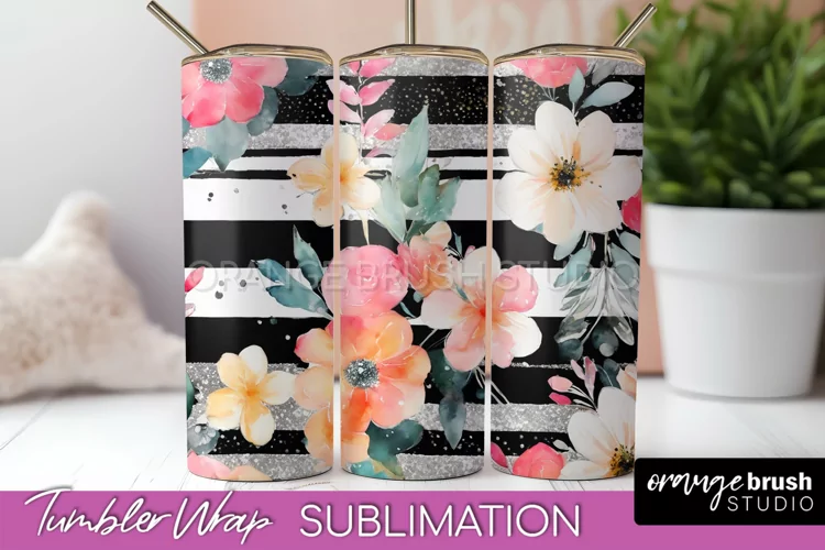 Floral Tumbler Wrap - Pink Flowers Watercolor Tumbler PNG
