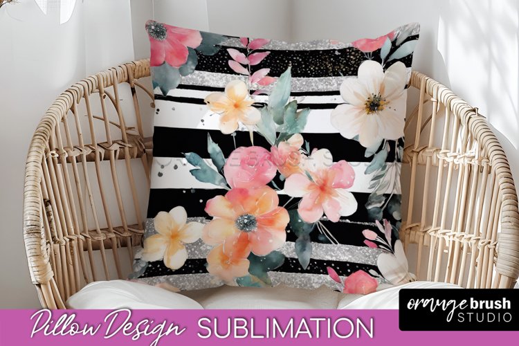 Watercolor Flowers Pillow Cover - Summer Pillow Sublimation example image 1