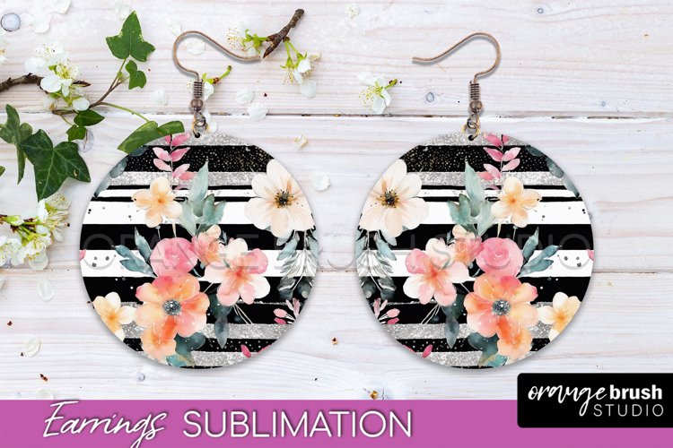 Watercolor Flowers Earrings, Pink Floral Earring Sublimation example image 1
