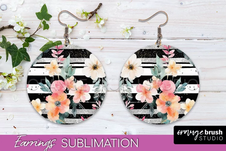 Watercolor Flowers Earrings, Pink Floral Earring Sublimation
