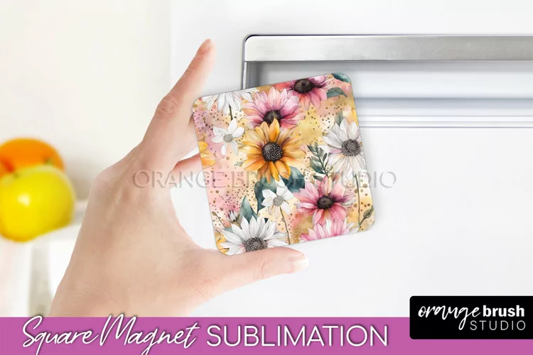 Pink Flowers Magnet Sublimation - Watercolor Magnet Design