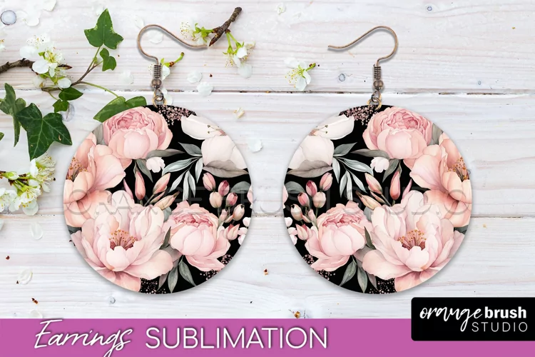 Watercolor Flowers Earrings, Pink Floral Earring Sublimation