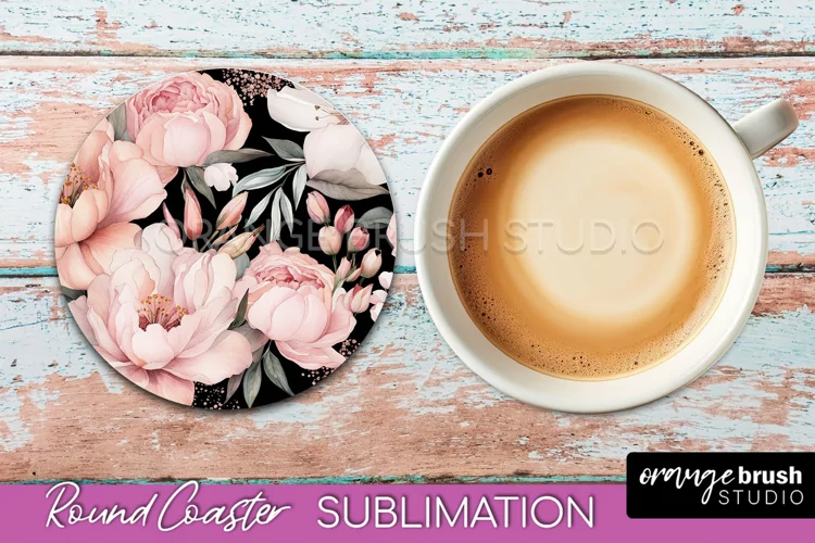 Watercolor Flowers Round Coaster - Floral Pink Sublimation
