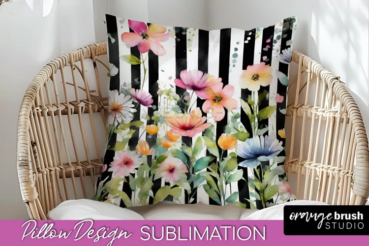 Watercolor Flowers Pillow Cover - Summer Pillow Sublimation