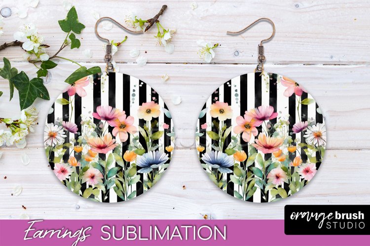 Watercolor Flowers Earrings, Pink Floral Earring Sublimation example image 1
