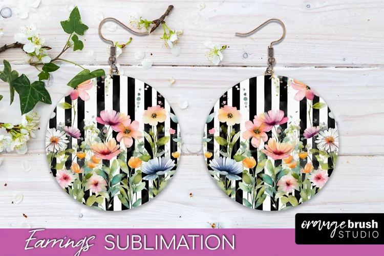 Watercolor Flowers Earrings, Pink Floral Earring Sublimation