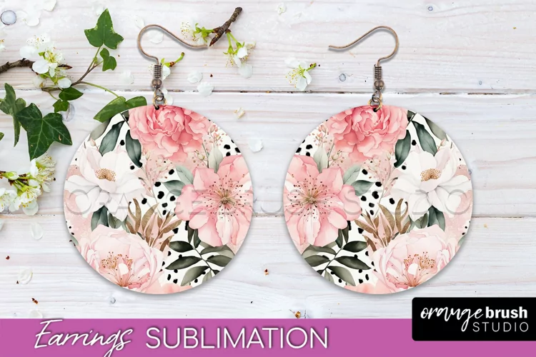 Watercolor Flowers Earrings, Pink Floral Earring Sublimation
