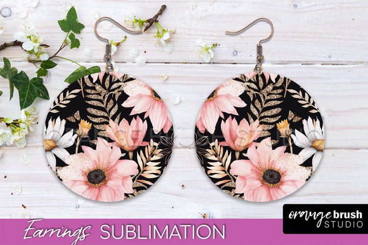 Watercolor Flowers Earrings, Pink Floral Earring Sublimation