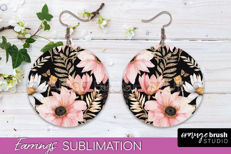 Watercolor Flowers Earrings, Pink Floral Earring Sublimation