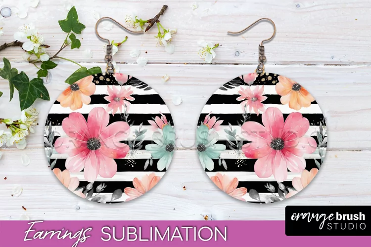 Watercolor Flowers Earrings, Pink Floral Earring Sublimation