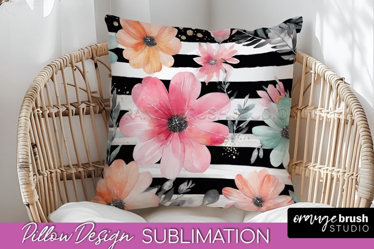 Watercolor Flowers Pillow Cover - Summer Pillow Sublimation example image 1