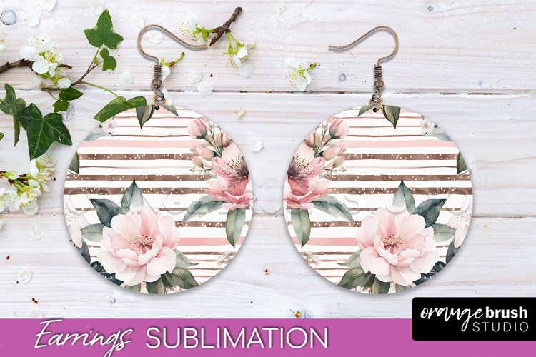 Watercolor Flowers Earrings, Pink Floral Earring Sublimation example image 1