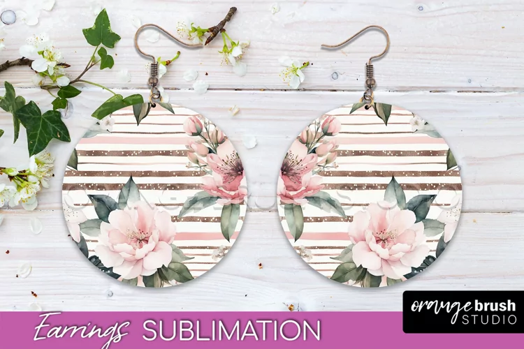 Watercolor Flowers Earrings, Pink Floral Earring Sublimation
