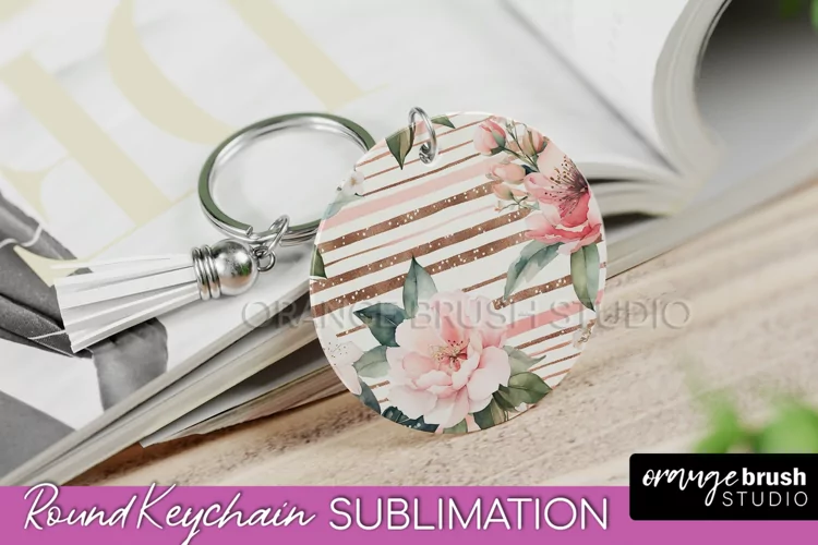 Pink Flowers Keychain, Floral Keychain Sublimation Design