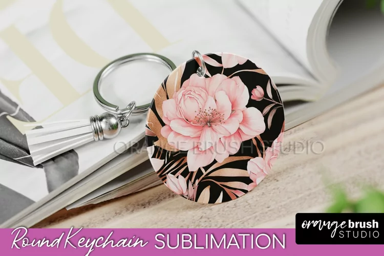 Pink Flowers Keychain, Floral Keychain Sublimation Design