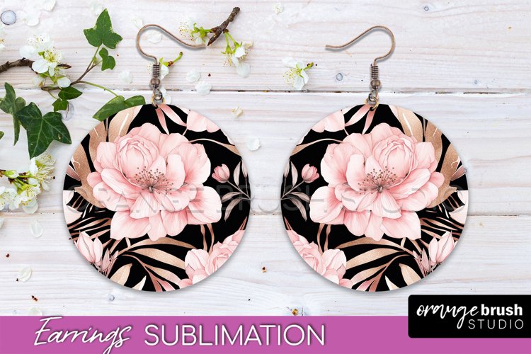 Watercolor Flowers Earrings, Pink Floral Earring Sublimation example image 1