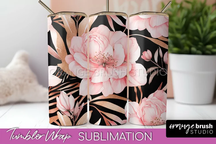Floral Tumbler Wrap - Pink Flowers Watercolor Tumbler PNG