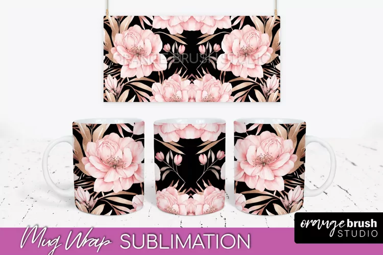 Pink Watercolor Flowers Mug Wrap - Floral Mug Sublimation