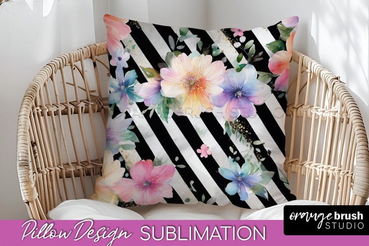 Watercolor Flowers Pillow Cover - Summer Pillow Sublimation example image 1