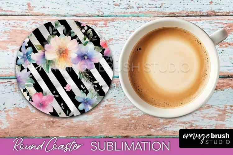 Watercolor Flowers Round Coaster - Floral Pink Sublimation