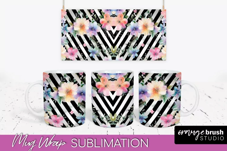 Pink Watercolor Flowers Mug Wrap - Floral Mug Sublimation