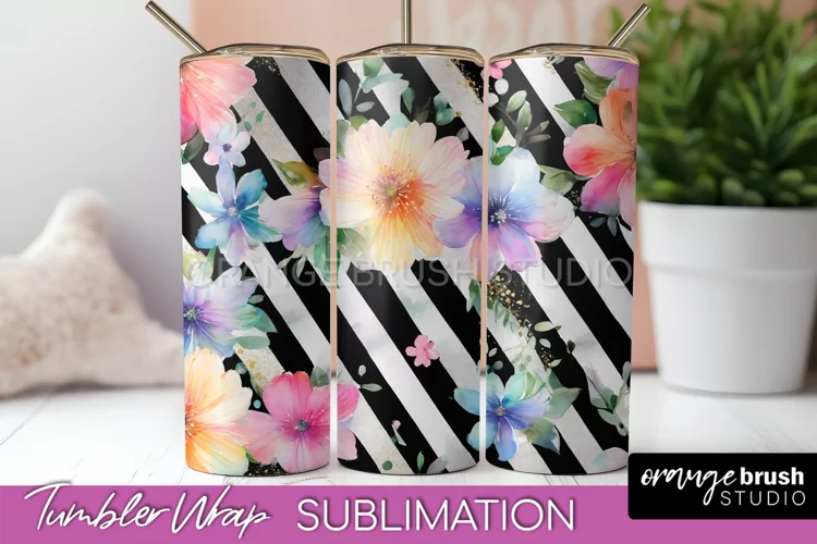 Floral Tumbler Wrap - Pink Flowers Watercolor Tumbler PNG