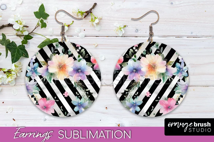 Watercolor Flowers Earrings, Pink Floral Earring Sublimation