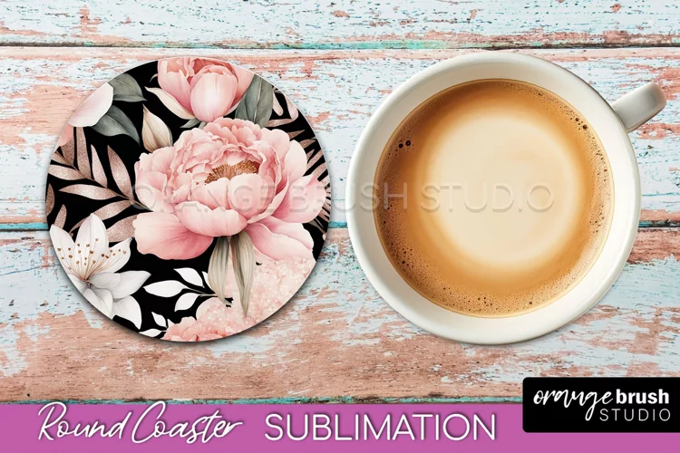 Watercolor Flowers Round Coaster - Floral Pink Sublimation