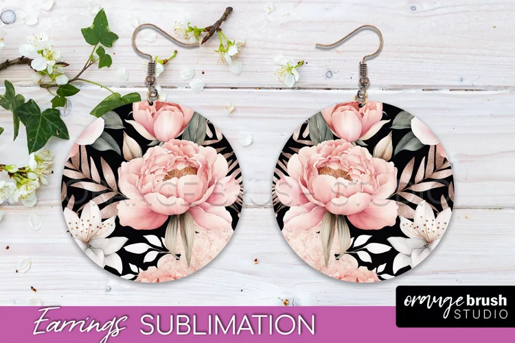Watercolor Flowers Earrings, Pink Floral Earring Sublimation