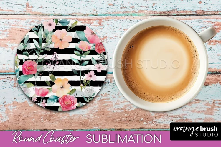 Watercolor Flowers Round Coaster - Floral Pink Sublimation