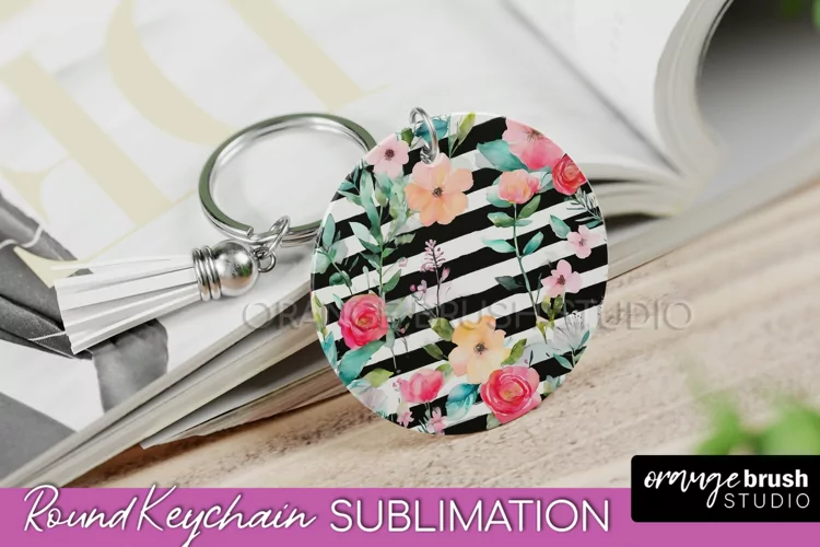Pink Flowers Keychain, Floral Keychain Sublimation Design