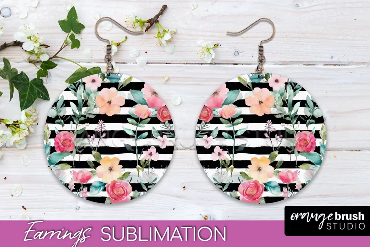 Watercolor Flowers Earrings, Pink Floral Earring Sublimation