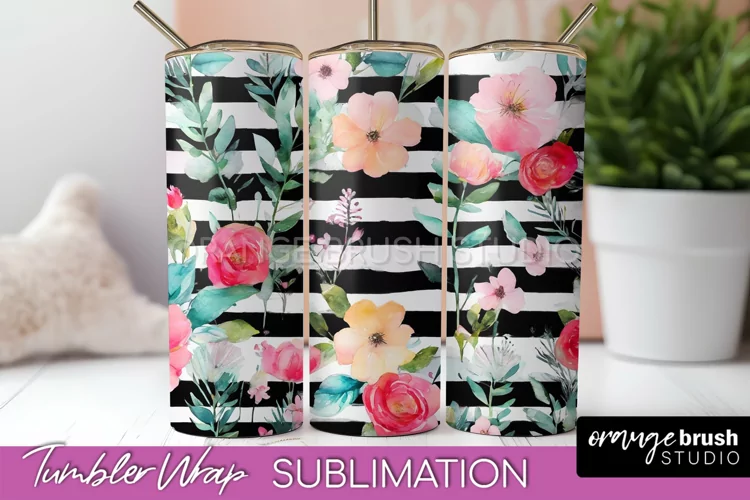 Floral Tumbler Wrap - Pink Flowers Watercolor Tumbler PNG