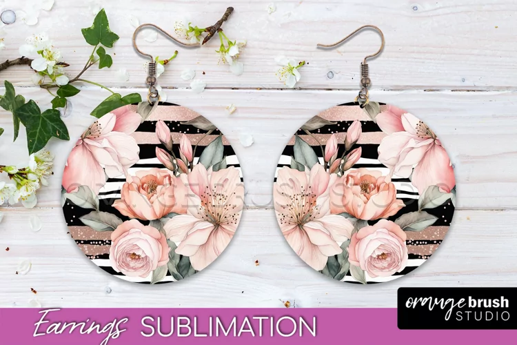 Watercolor Flowers Earrings, Pink Floral Earring Sublimation