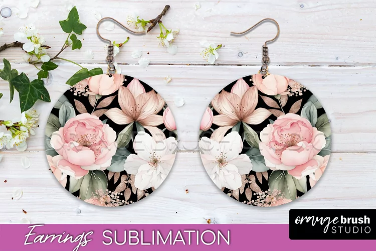 Watercolor Flowers Earrings, Pink Floral Earring Sublimation