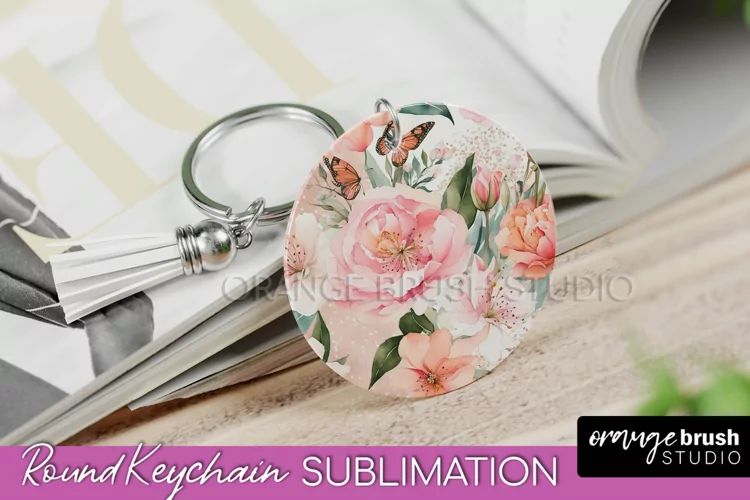 Pink Flowers Keychain, Floral Keychain Sublimation Design
