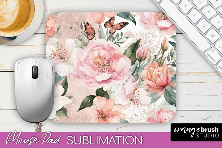 Floral Mouse Pad PNG - Pink Flowers Mousepad Sublimation