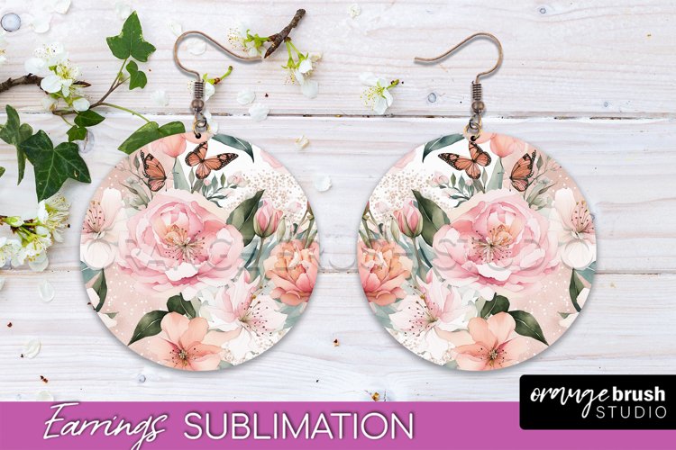 Watercolor Flowers Earrings, Pink Floral Earring Sublimation