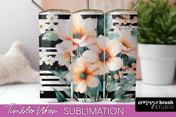Floral Tumbler Wrap - Pink Flowers Watercolor Tumbler PNG
