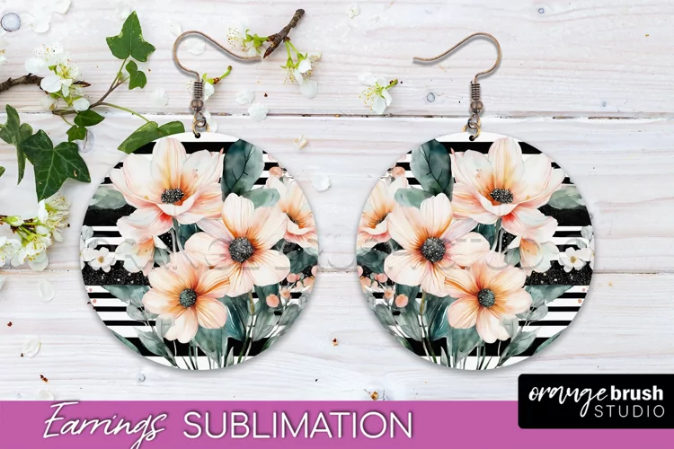 Watercolor Flowers Earrings, Pink Floral Earring Sublimation
