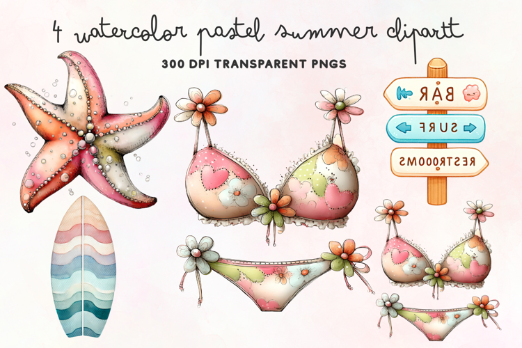 Watercolor Pastel Summer Clipart PNG