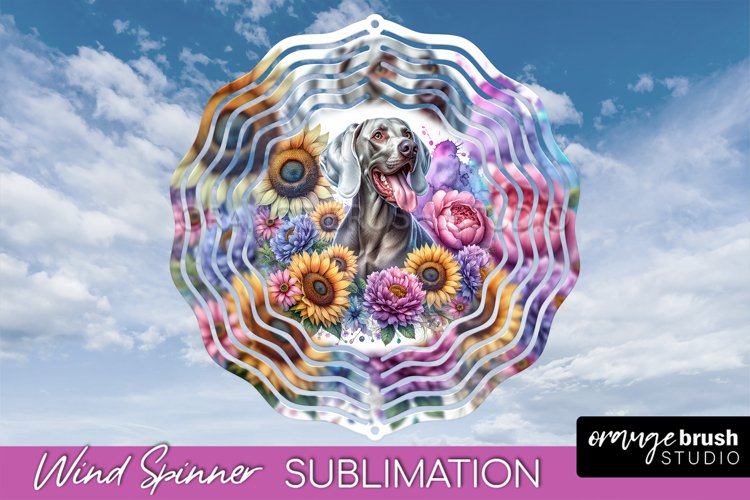 Weimaraner Wind Spinner Dog Sublimation Floral PNG