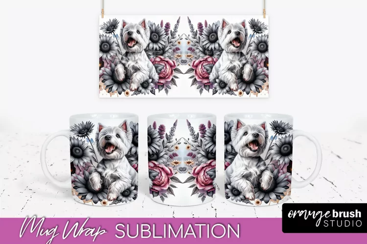 West Highland White Terrier Mug Wrap Dog Sublimation Floral