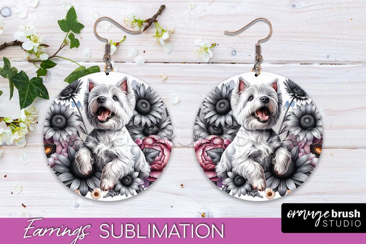 West Highland White Terrier Earrings Dog Sublimation Floral example image 1