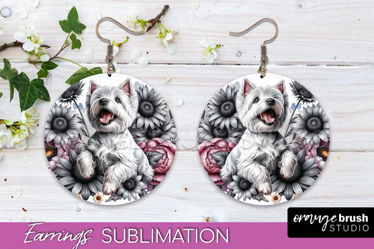 West Highland White Terrier Earrings Dog Sublimation Floral